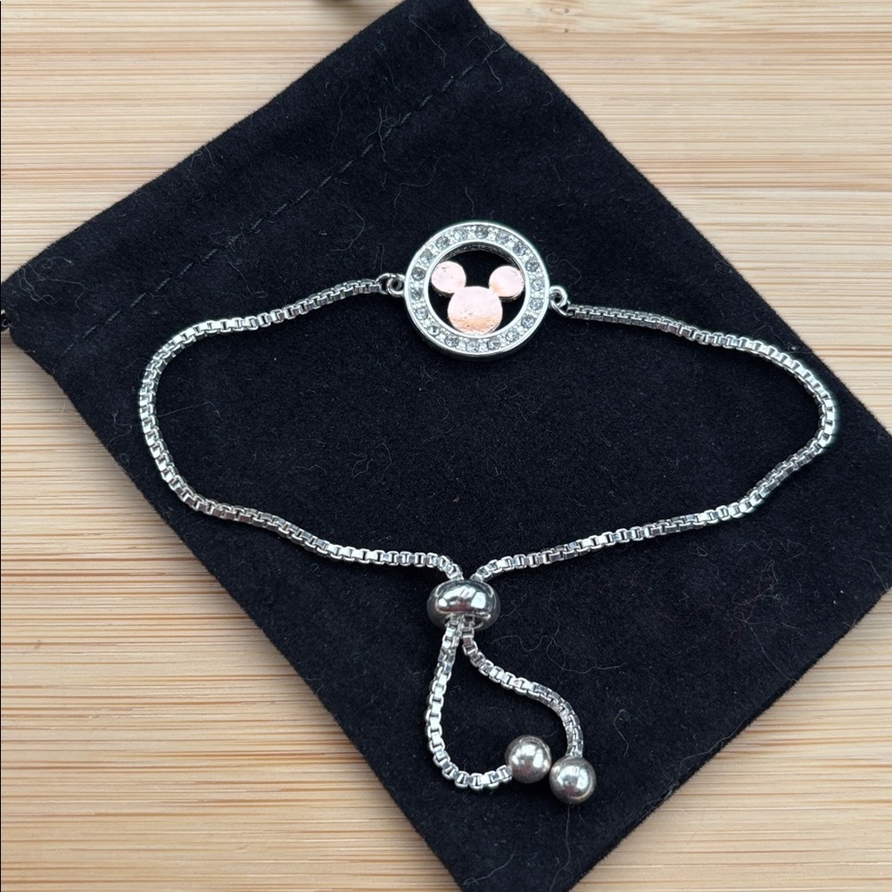 Disney Mickey Mouse Silver Adjustable Slider Crystal Embellished Charm Bracelet